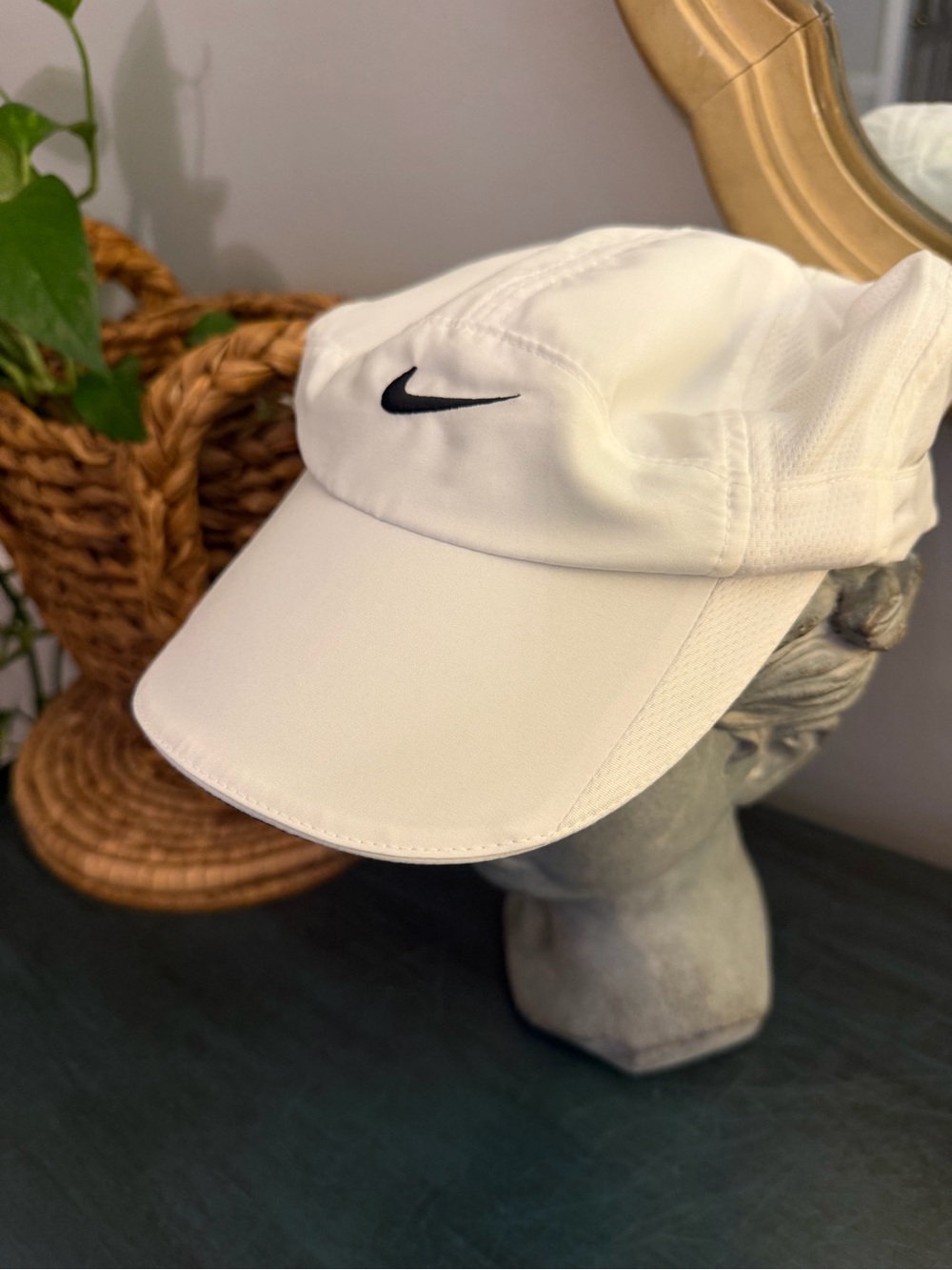 Nike Featherlight Dri-FIT White Running Hat with Black Swoosh